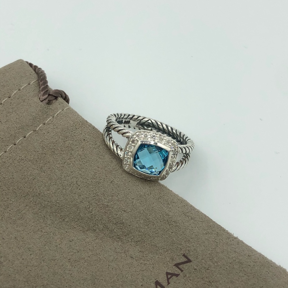 David Yurman Petite Albion Blue Topaz Ring Size 9